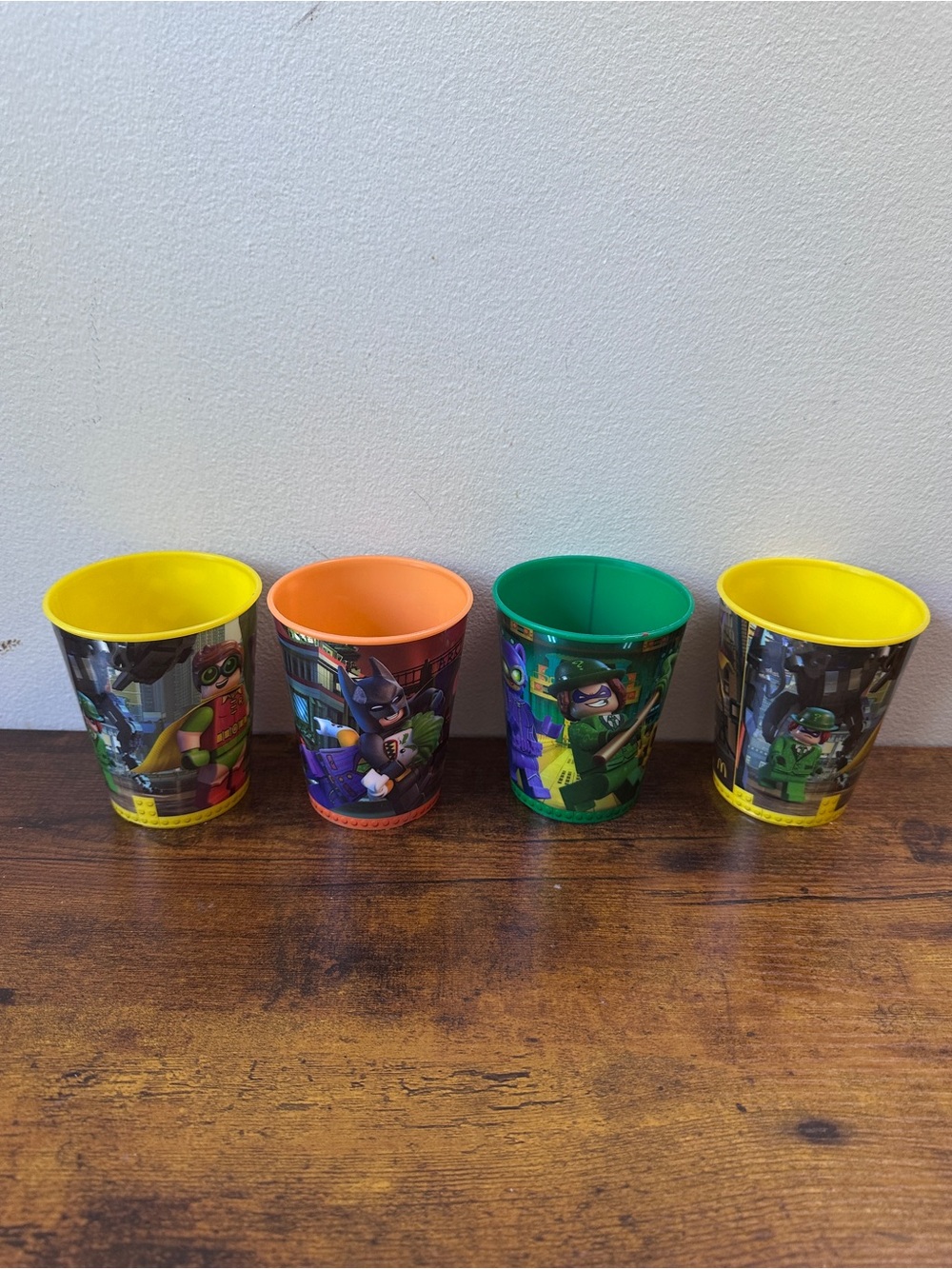 2017 McDonalds Happy Meal Lego Batman Movie Plastic Cups Lot of 4 Robin Riddler